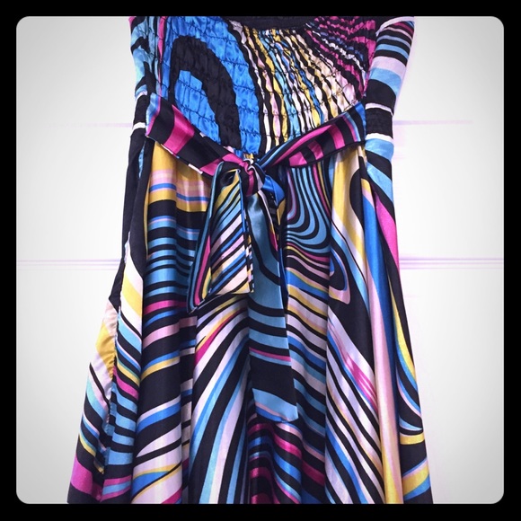 Strapless summer dress, colourful, rayon&cotton - Picture 3 of 8